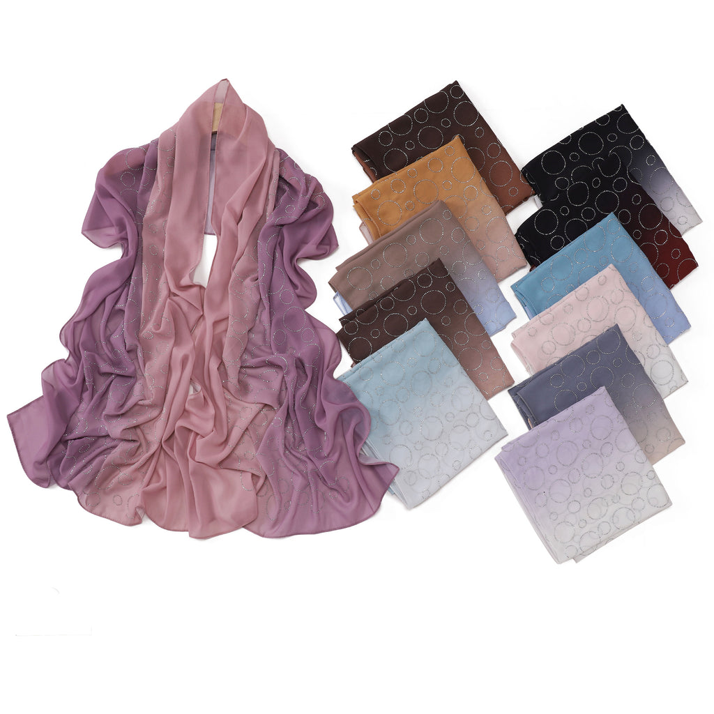 New pearl chiffon gradual change color circle hot diamond scarf yarn Middle East Africa Malaysia Indonesia headscarf