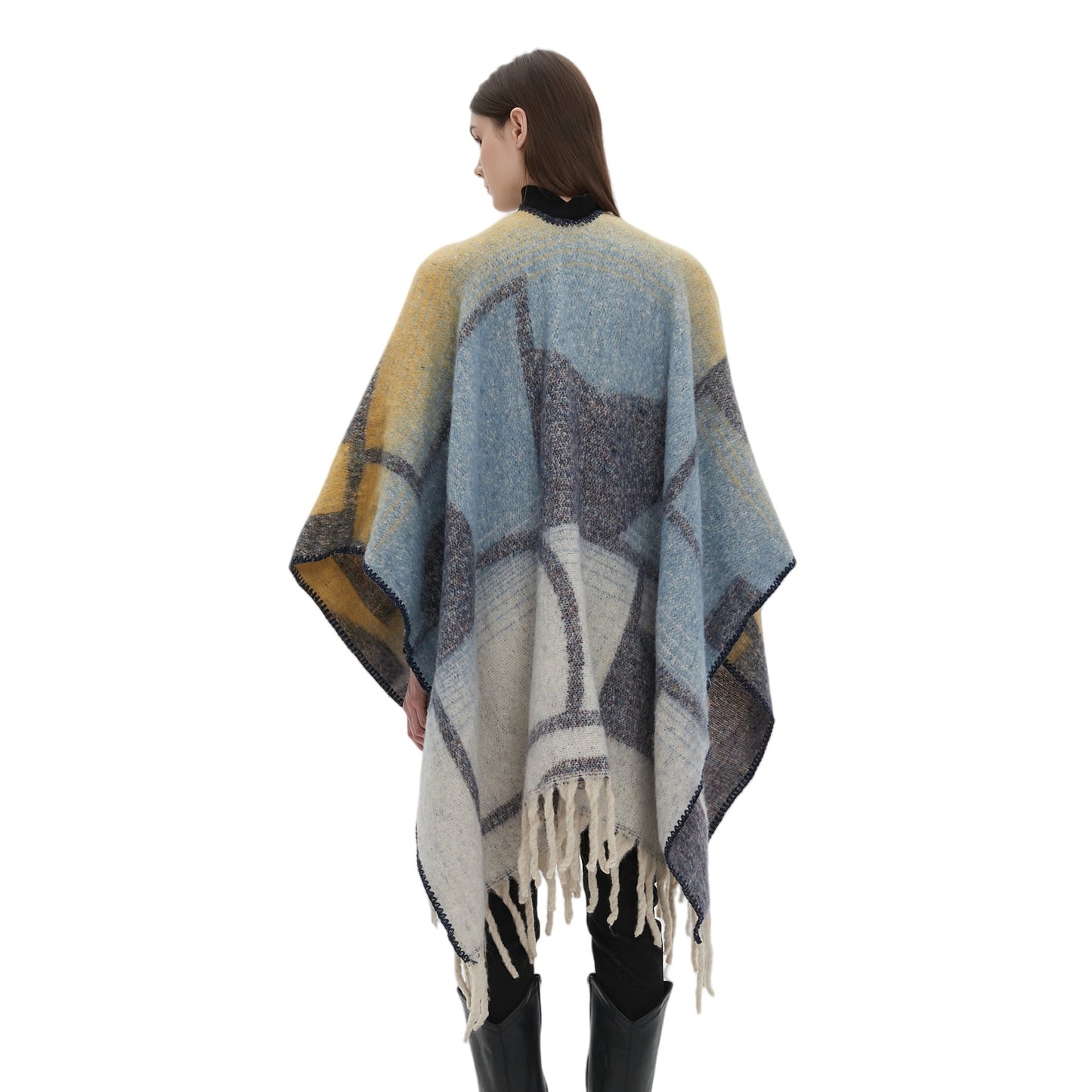 2025 new European and American autumn and winter circle yarn imitation mohair thickened jacquard geometric shawl