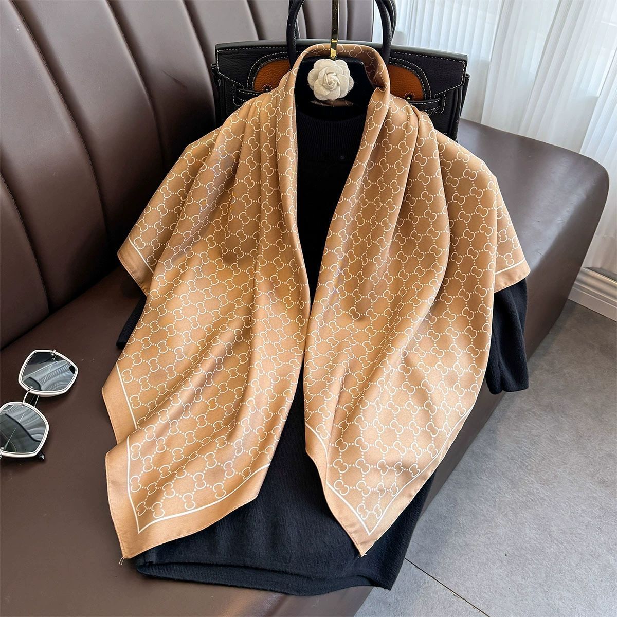 Summer Korean version of simple striped scarf twill square scarf 90cm fashionable versatile sunscreen shawl headscarf women