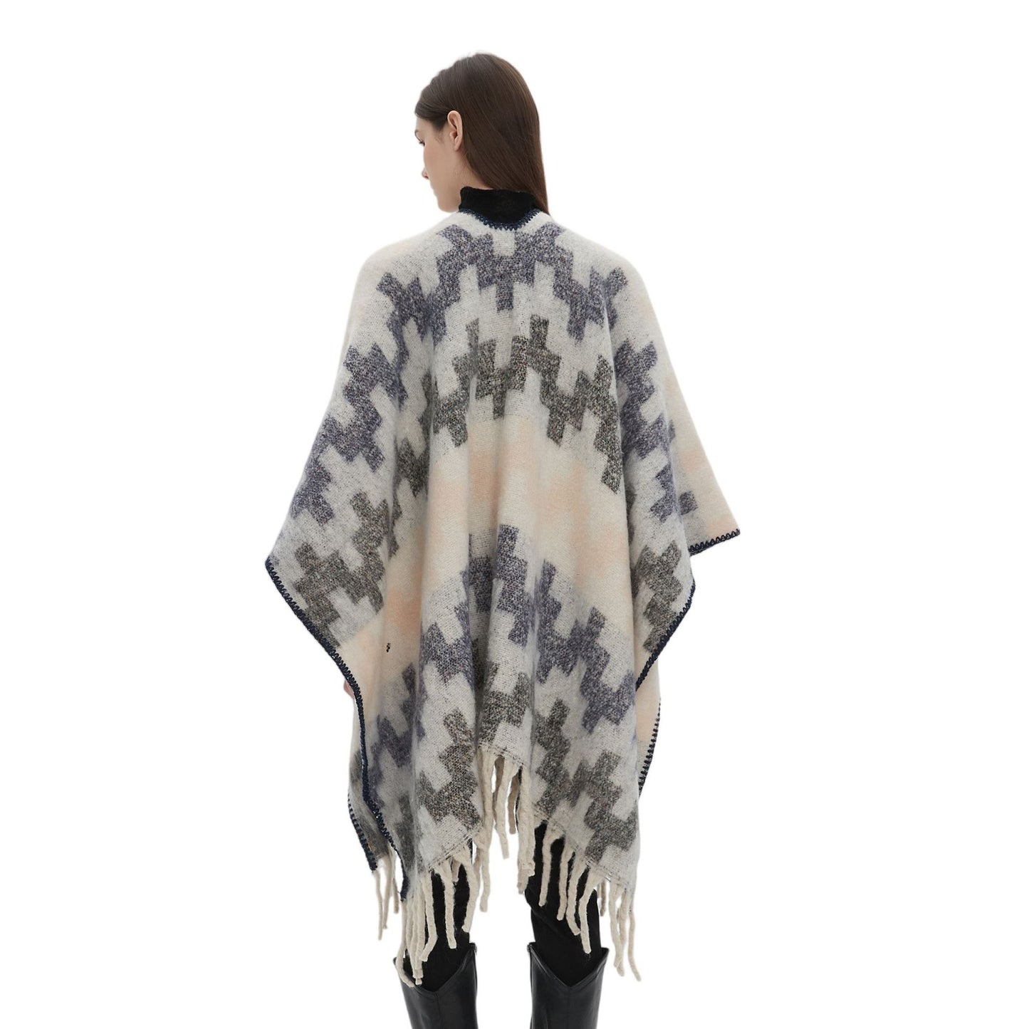 2025 new European and American autumn and winter circle yarn imitation mohair thickened jacquard Great Wall shawl