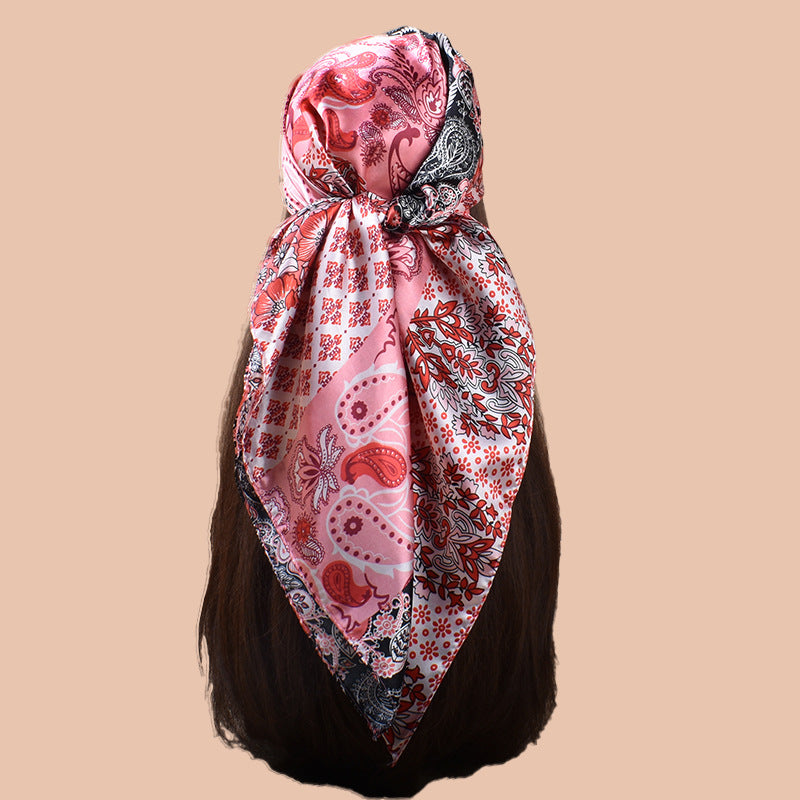New 90cm-satin cashew nut flower printing square scarf with sunscreen, head silk scarf decoration, scarf