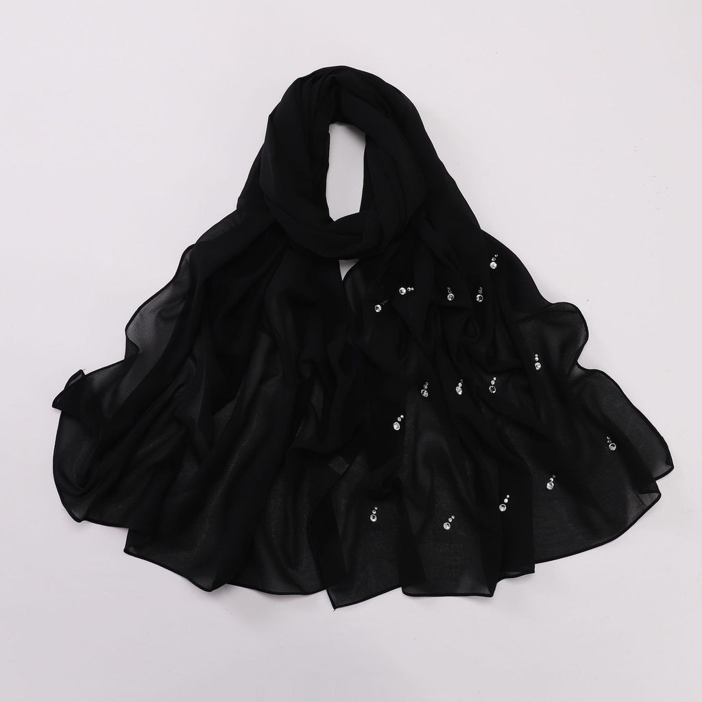 New pearl chiffon long scarf boutique tears water drop diamond scarf Middle East Africa headscarf hijab
