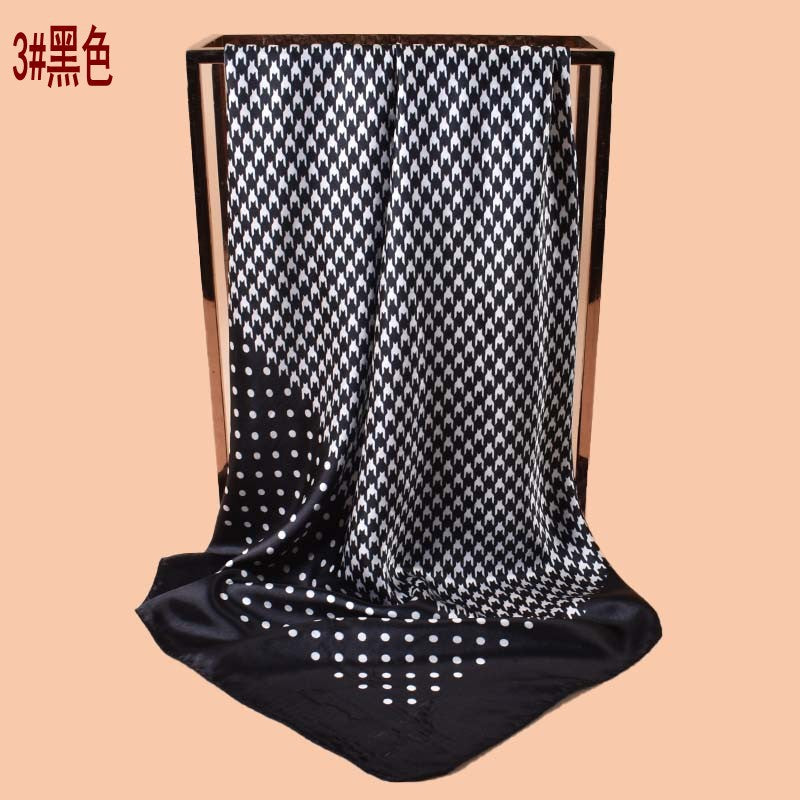 2025 new 90-satin polka dot thousand bird grid printed square scarf with sunscreen, bag head silk scarf decoration, scarf