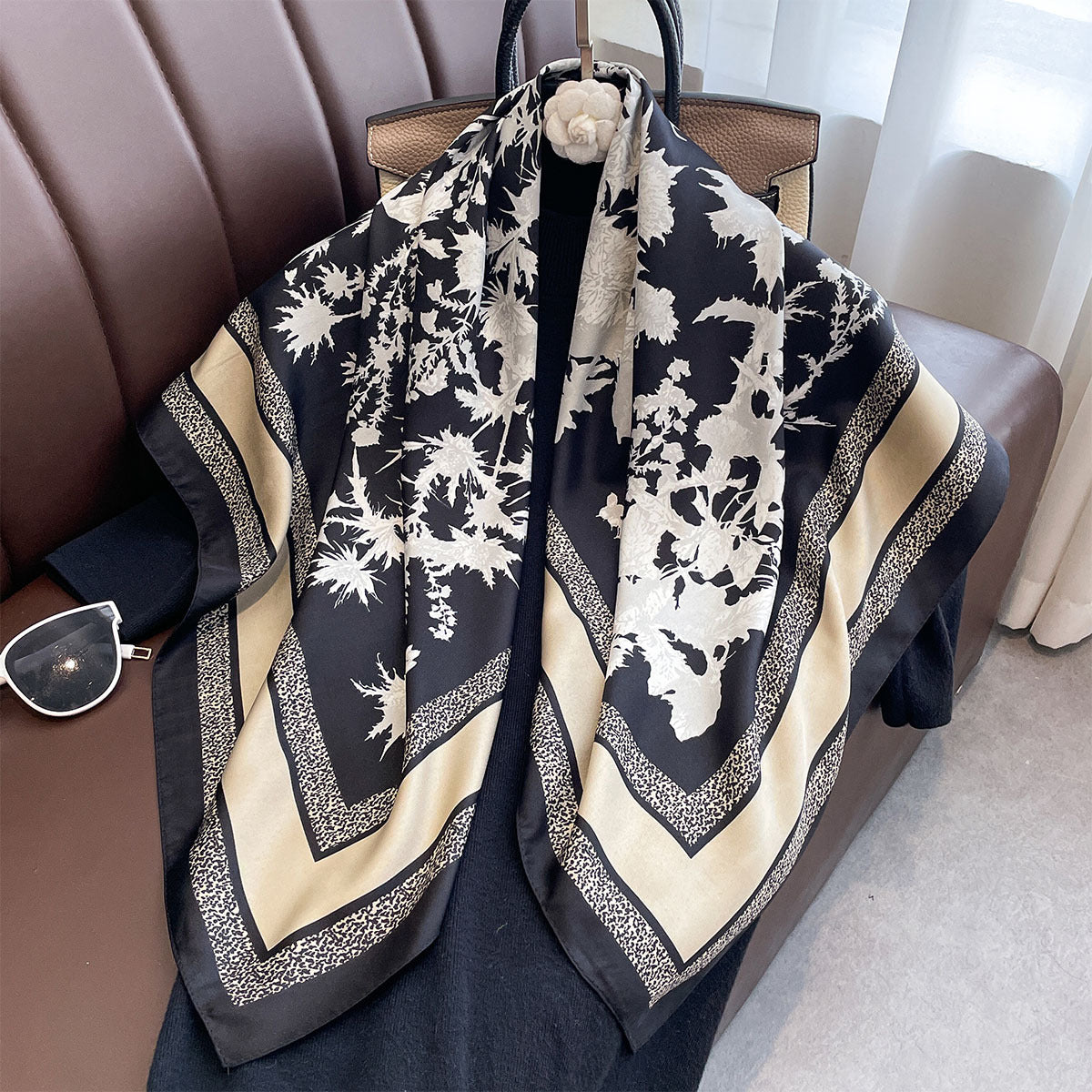 New retro fashion printed 90 square scarves women's spring and autumn thin versatile scarf multi-functional windproof shawl