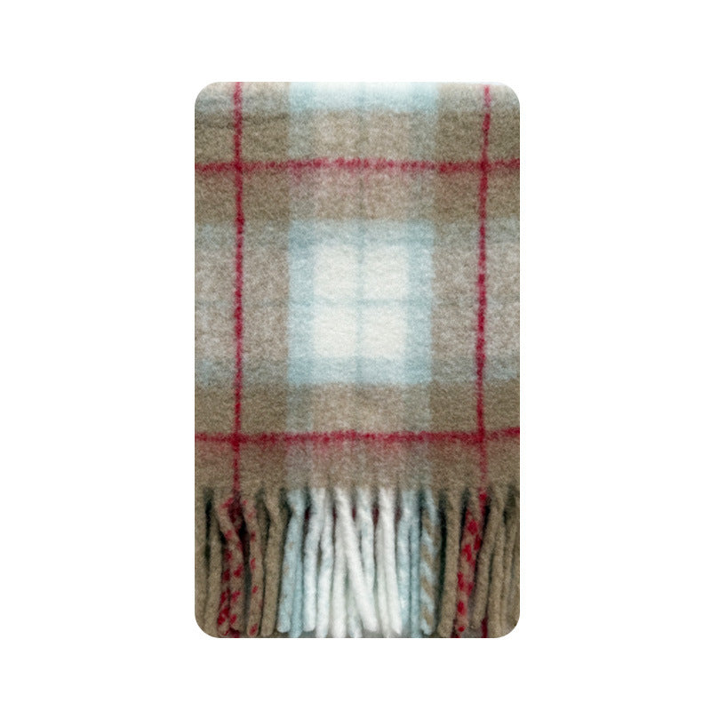 Japanese 20% New Zealand wool blended plaid scarf women's winter increase soft atmosphere shawl scarf