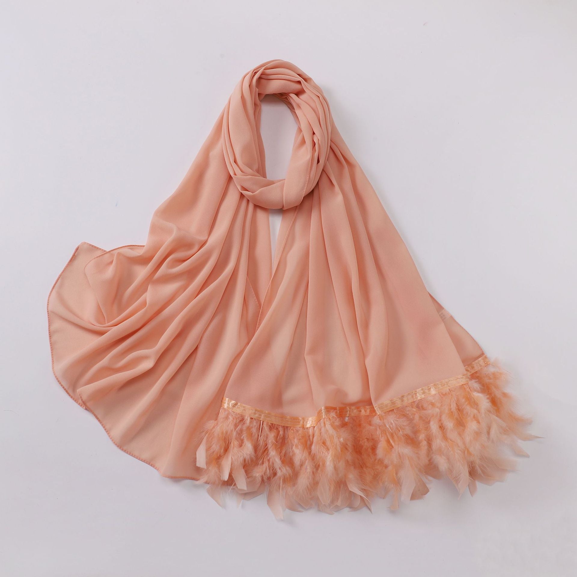 New Pearl Chiffon Feather Bag Head Scarf Malaysia Indonesia Gauze Ostrich Hair Scarf