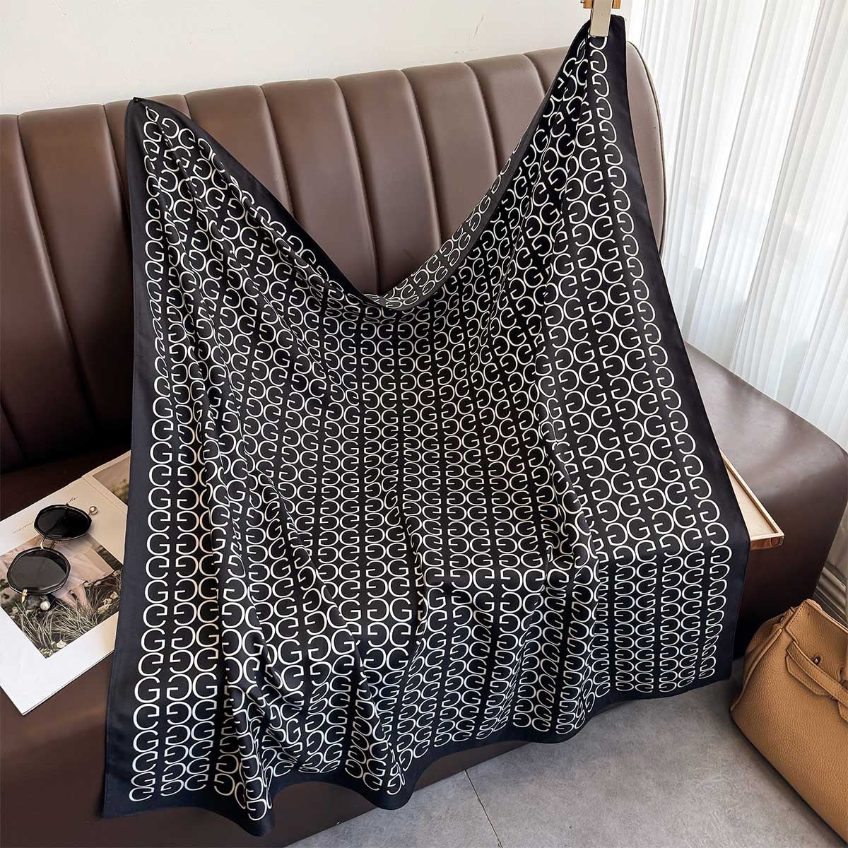 French light luxury letter simple silk scarf 90cm twill scarf new versatile square scarf sunscreen shawl headscarf summer