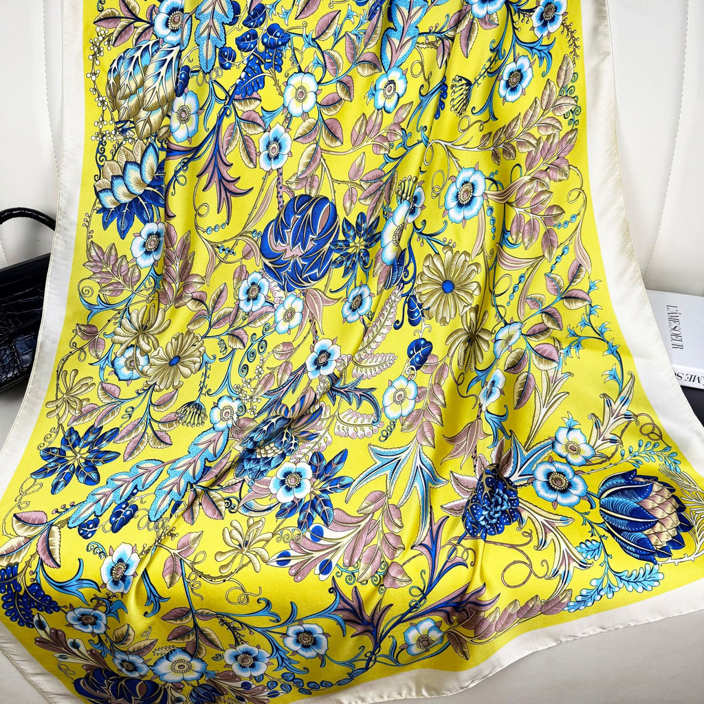 Simple and elegant plant flower flower simulation silk long silk scarf, spring and summer travel vacation sunscreen shawl