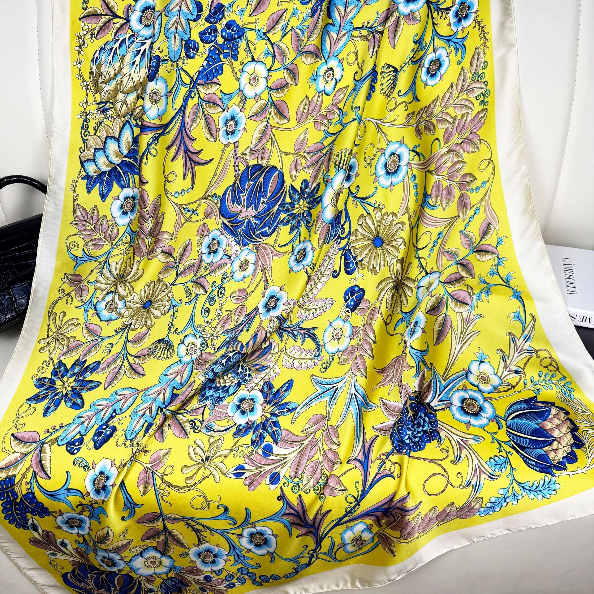 Simple and elegant plant flower flower simulation silk long silk scarf, spring and summer travel vacation sunscreen shawl