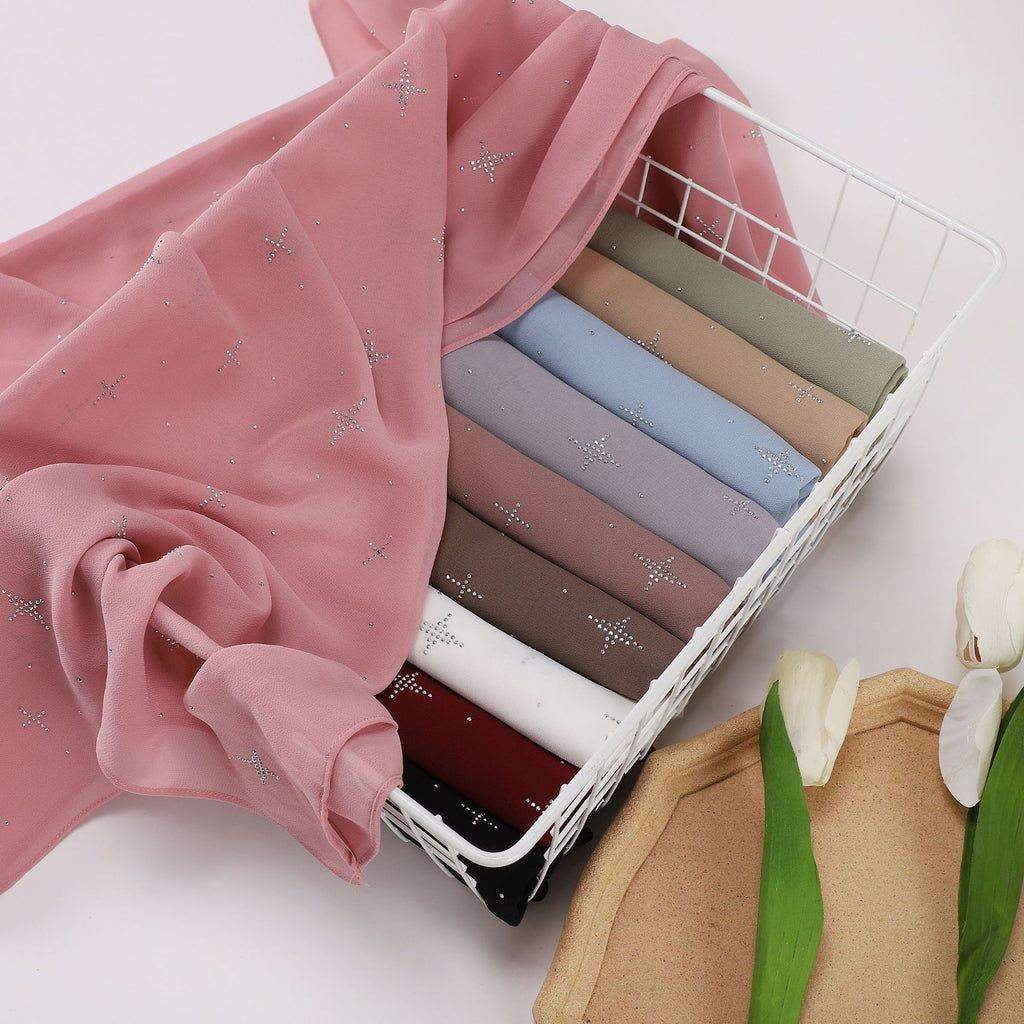 New Pearl Chiffon Sky Star Hot Diamond Middle East and Africa Headscarf Hijab