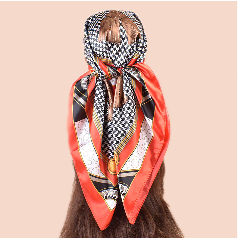 Spring new large shawl simulation silk thousand bird grid printing silk scarf head scarf 90-color diced large square scarf