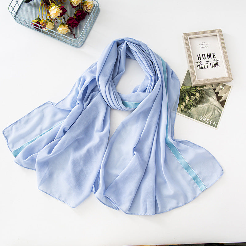 New solid color chiffon  velvet webbing long scarf thin Middle East headscarf Malaysia Indonesia hijab