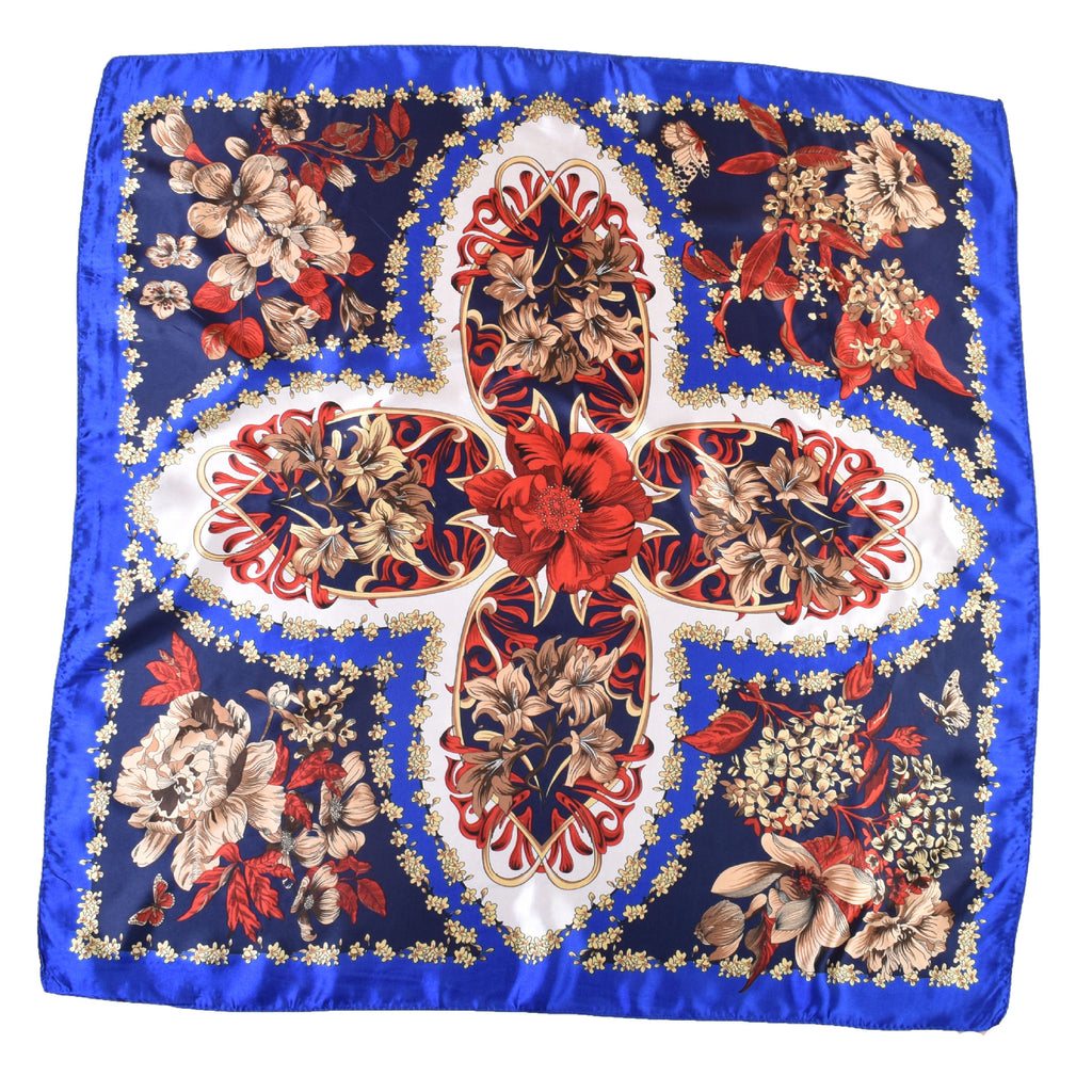 New satin, simple, ethnic pastoral flowers 90cm printed square scarf head scarf shawl