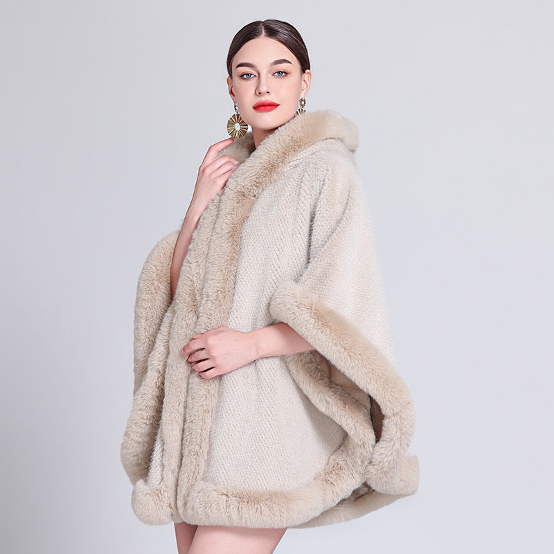 Europe, America, autumn and winter new fashion shawl outer cape piled thickened imitation fur fur collar cape shawl coat women