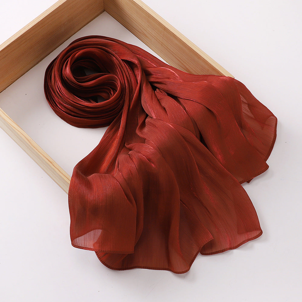 Breathable and Cool Island Satin Smooth Crepe Long Towel Malaysia Bright Silk Scarf Head Scarf