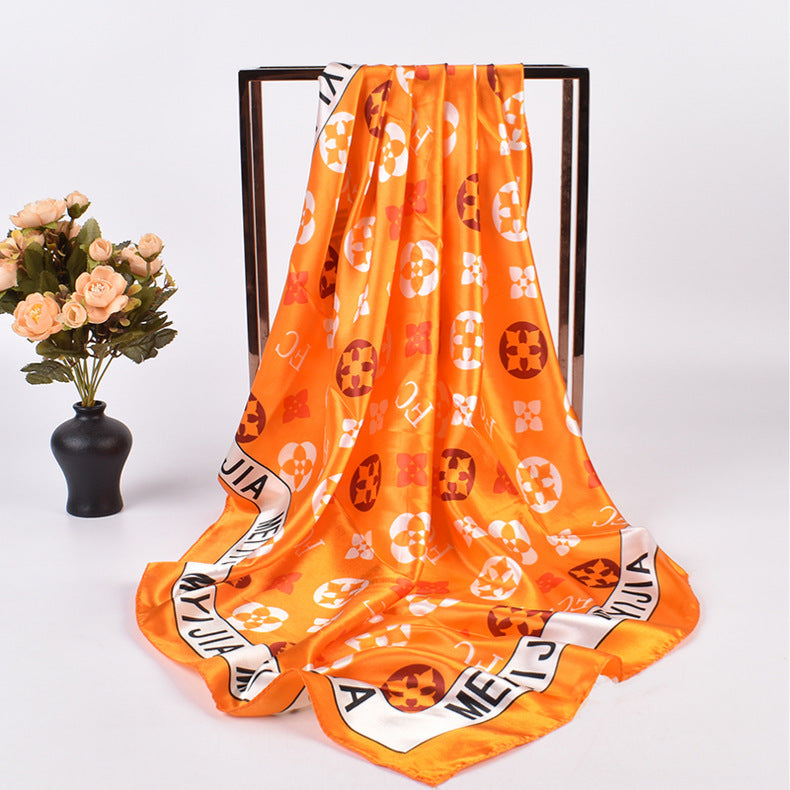 New stylish and elegant round letter edge pattern printing 90 satin large square towel headscarf