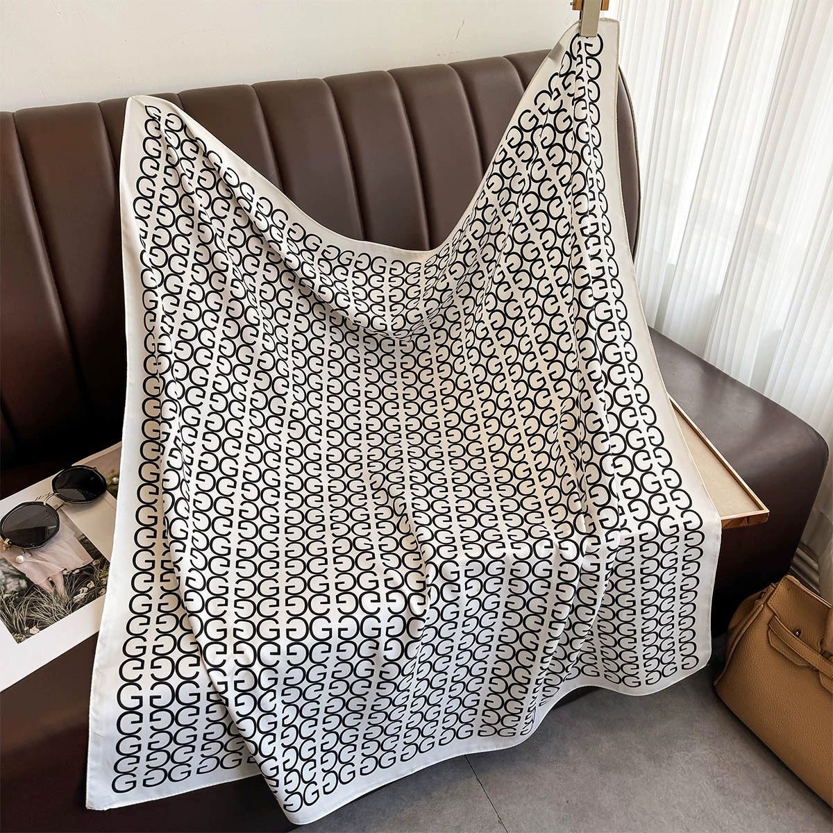 Summer Korean version of simple striped scarf twill square scarf 90cm fashionable versatile sunscreen shawl headscarf women