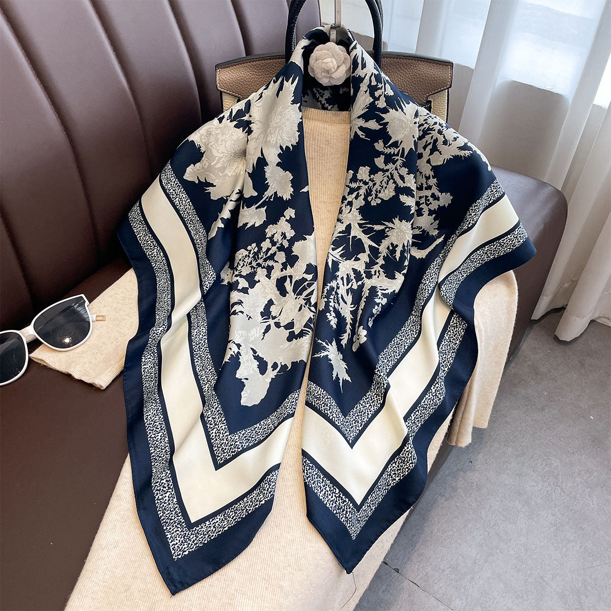 New retro fashion printed 90 square scarves women's spring and autumn thin versatile scarf multi-functional windproof shawl