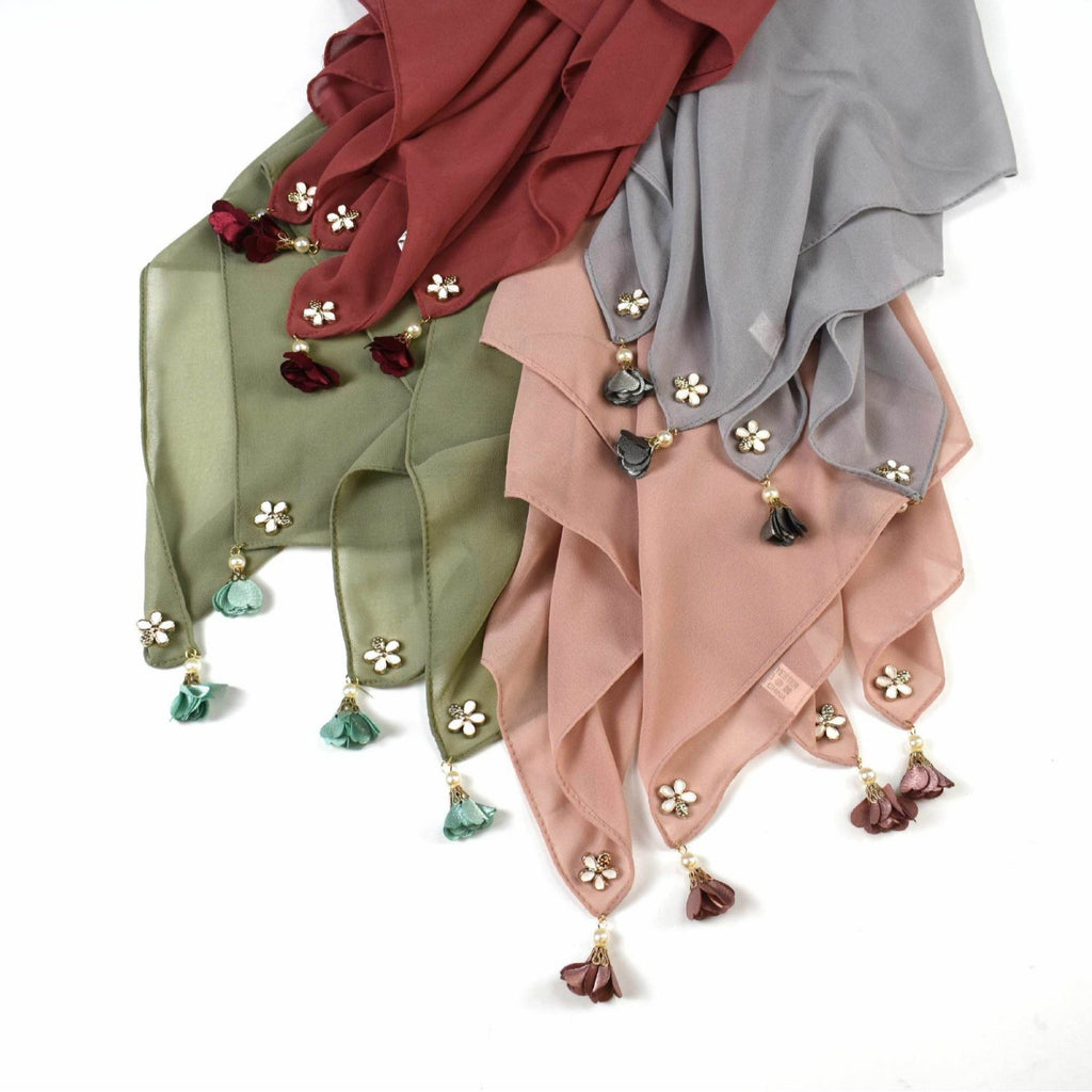 New solid color pearl chiffon square scarf 90 headscarf ins small fresh silk scarf yarn hijab