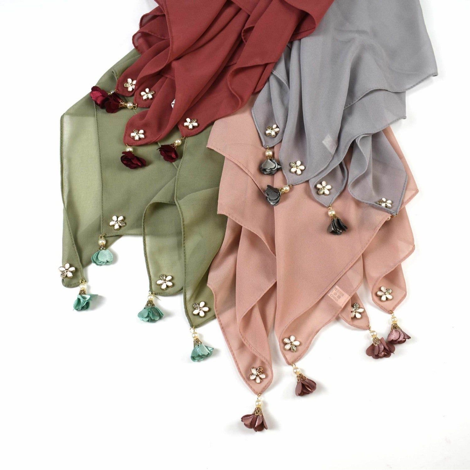 New solid color pearl chiffon square scarf 90 headscarf ins small fresh silk scarf yarn hijab