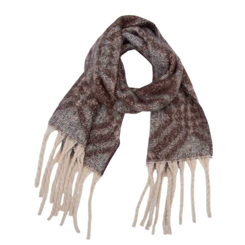 New European, American autumn and winter circle yarn imitation mohair large plaid jacquard scarf