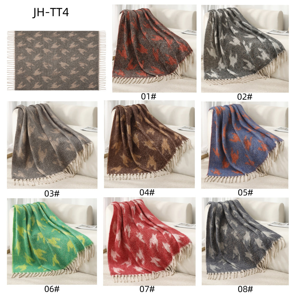 Blanket new European, American autumn and winter imitation mohair thickened thousand bird grid large shawl jacquard blanket