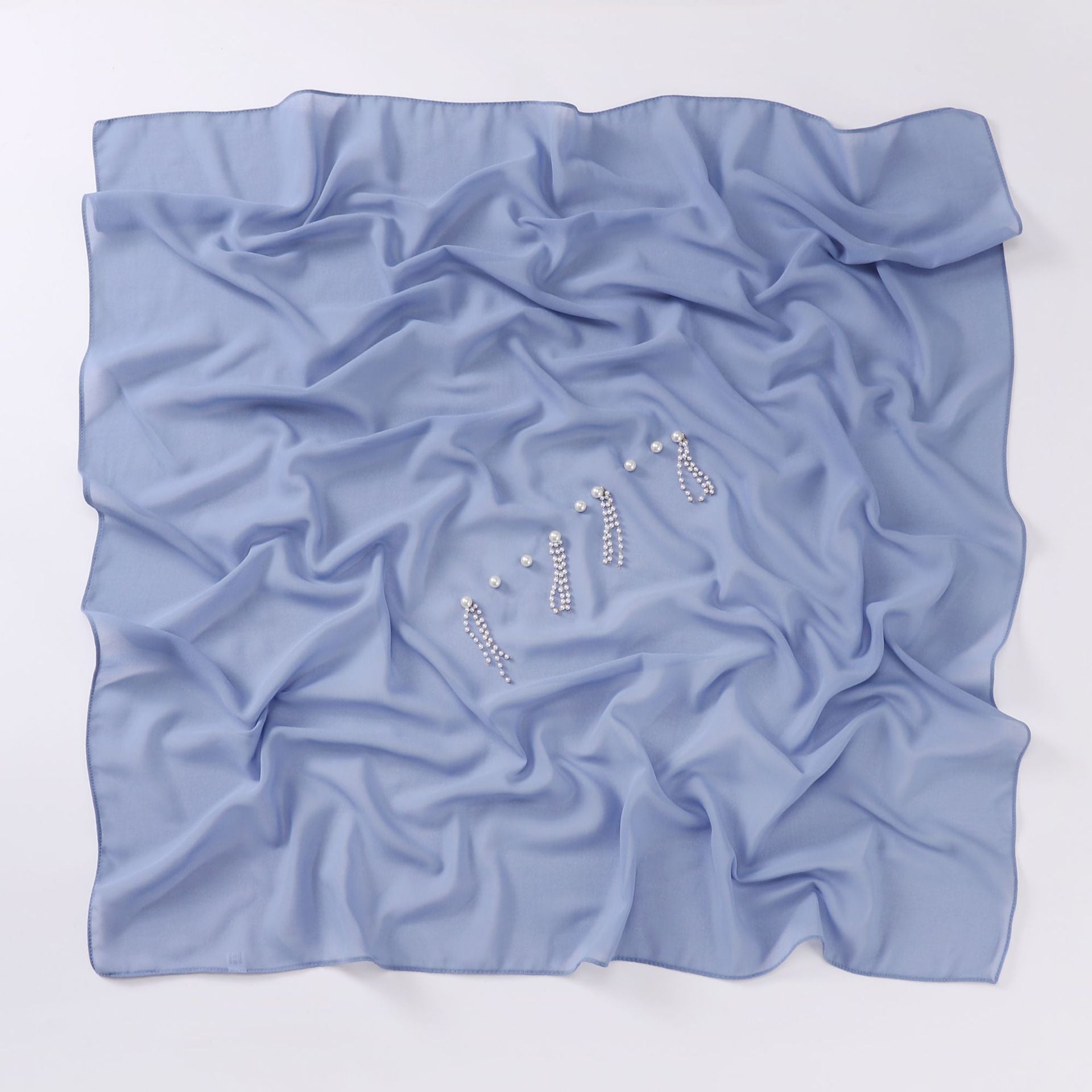 New Pearl Chiffon Bead Chain Scarf  Sweet and Fresh Head Scarf 90CM Square Scarf
