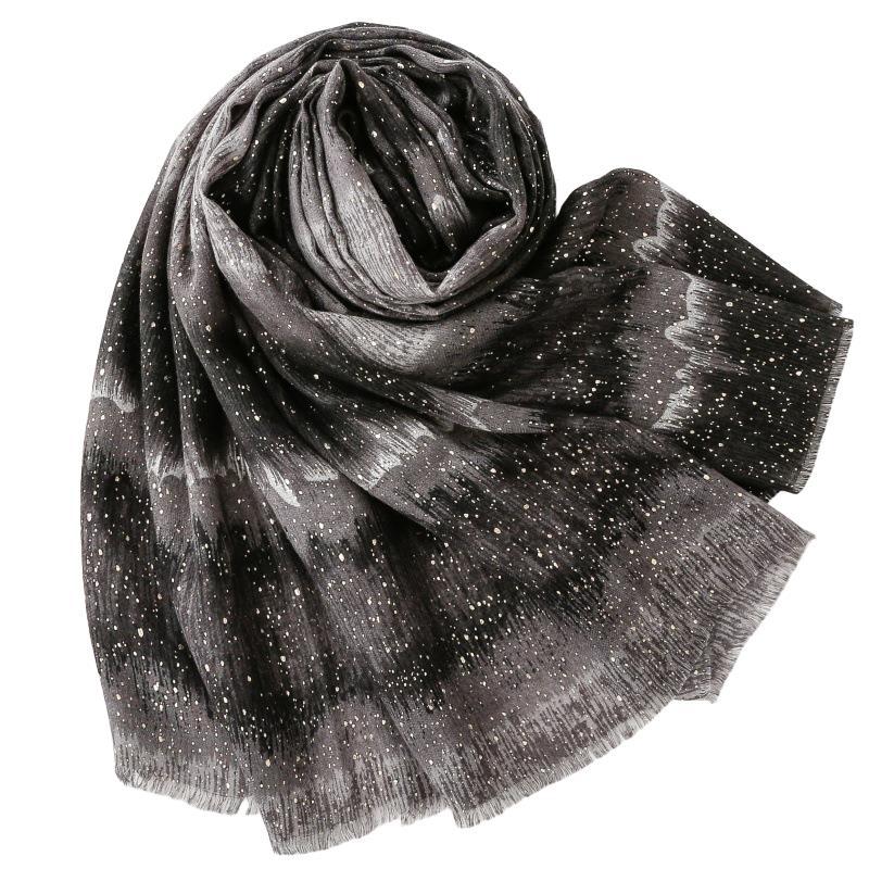 Cotton and linen feel scarf soft silk scarf bronzing cloud gradual change color rough edge printing shawl women