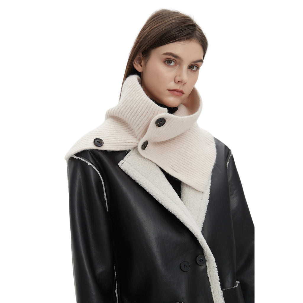 2025 new European, American winter Korean version wool solid color flower button knitted scarf