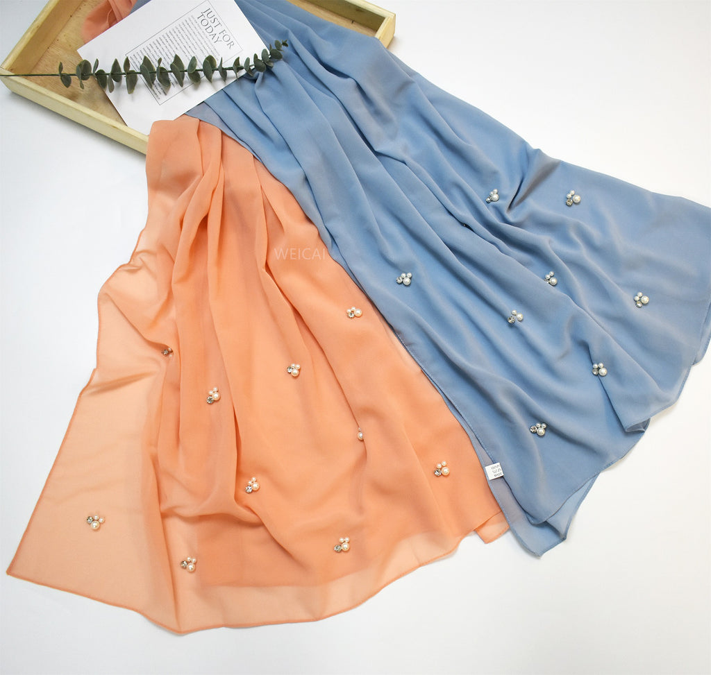 New Malaysian hijab nail pearl rhinestone chiffon scarf  scarf Middle East headscarf