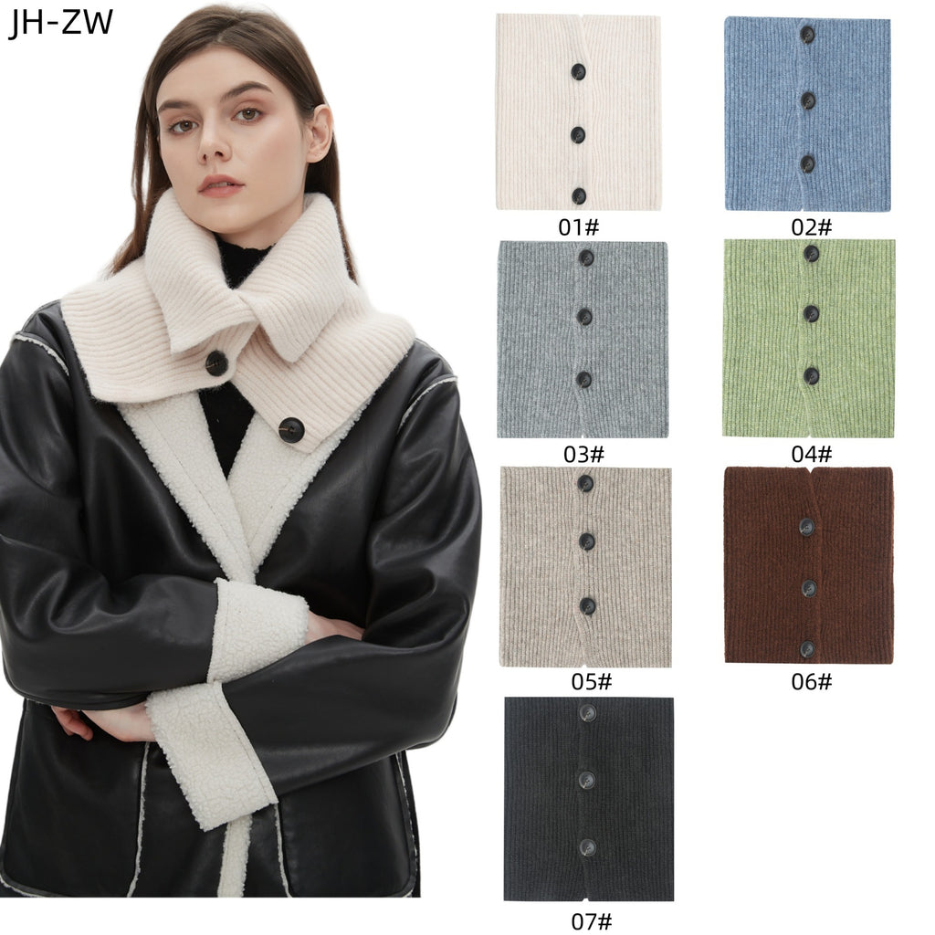 2025 new European, American winter Korean version wool solid color flower button knitted scarf