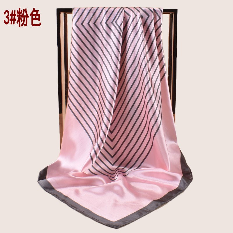 New simple striped satin 90cm large square scarf women's silk scarf scarf headscarf