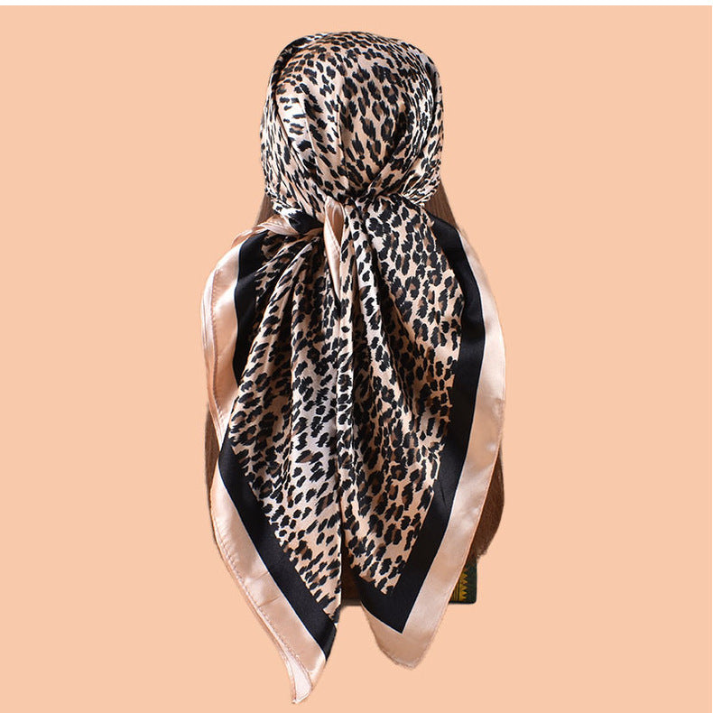 New 90 satin classic gradual change color leopard print printed square scarf with sunscreen bag head silk scarf decorative scarf