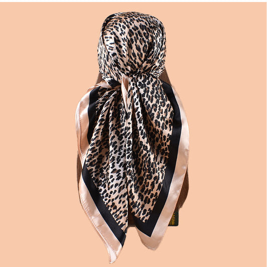New 90 satin classic gradual change color leopard print printed square scarf with sunscreen bag head silk scarf decorative scarf