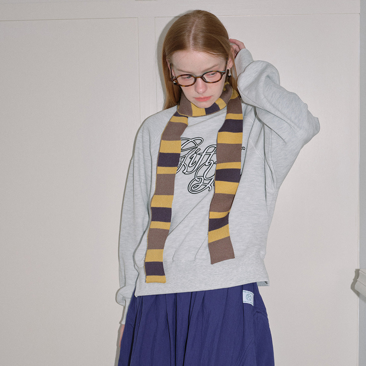 Color matching striped knitted fine scarf concave shape artifact decorative sense versatile women's autumn and winter knitted wool small scarf