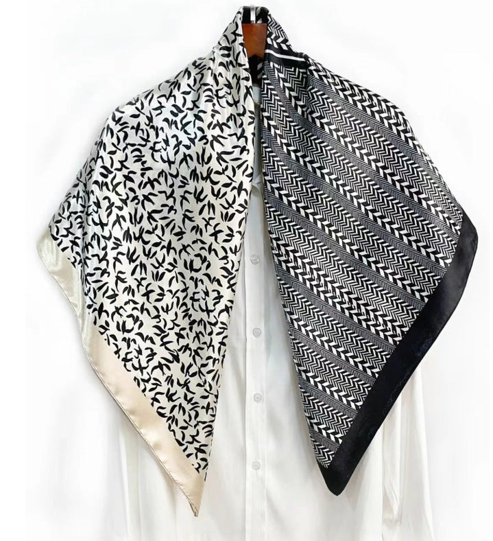 Simple and elegant plant flower flower, satin 90 square scarf, high-end women's headscarf with hand gift silk scarf