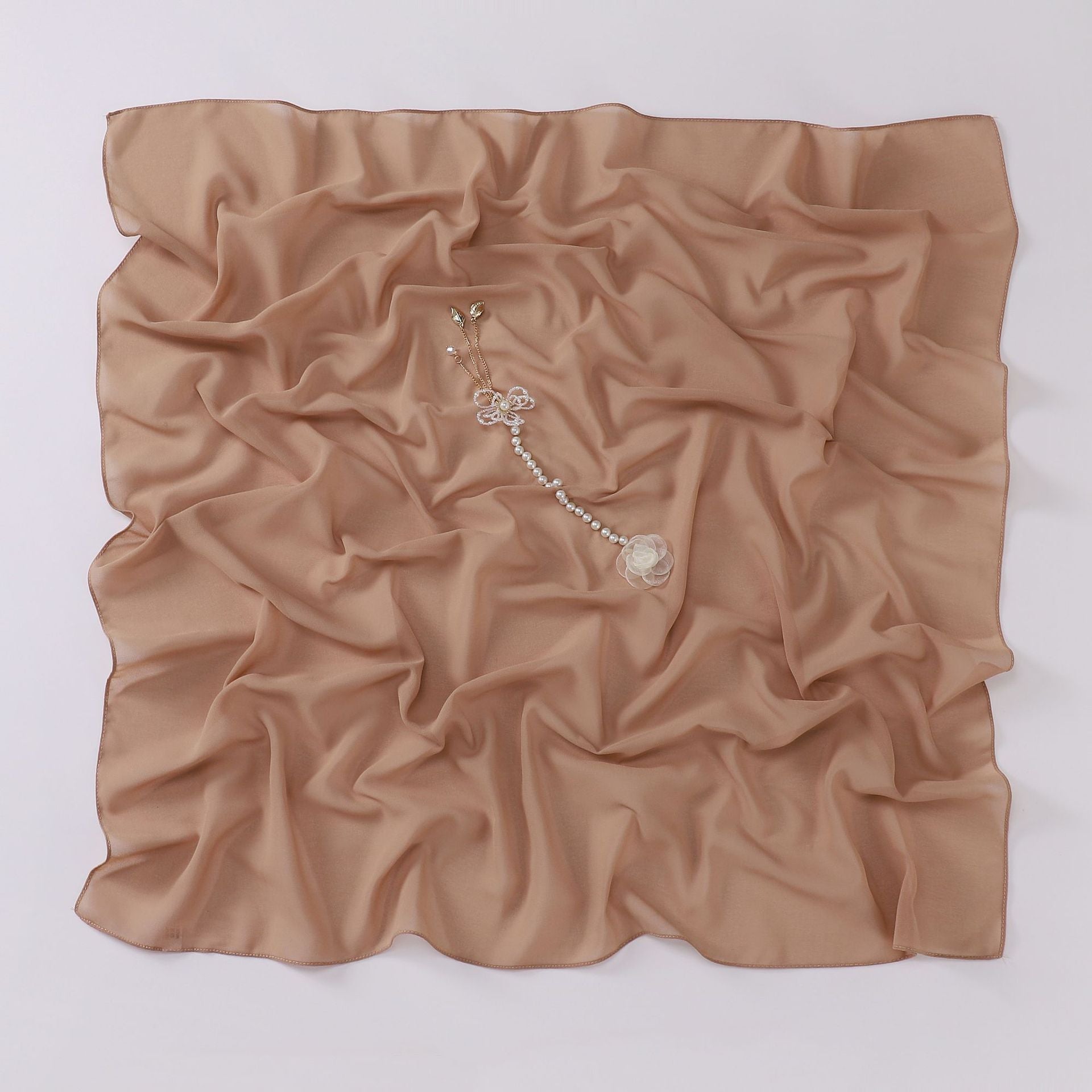New pearl chiffon pearl flower shawls square scarf Malaysia headscarf