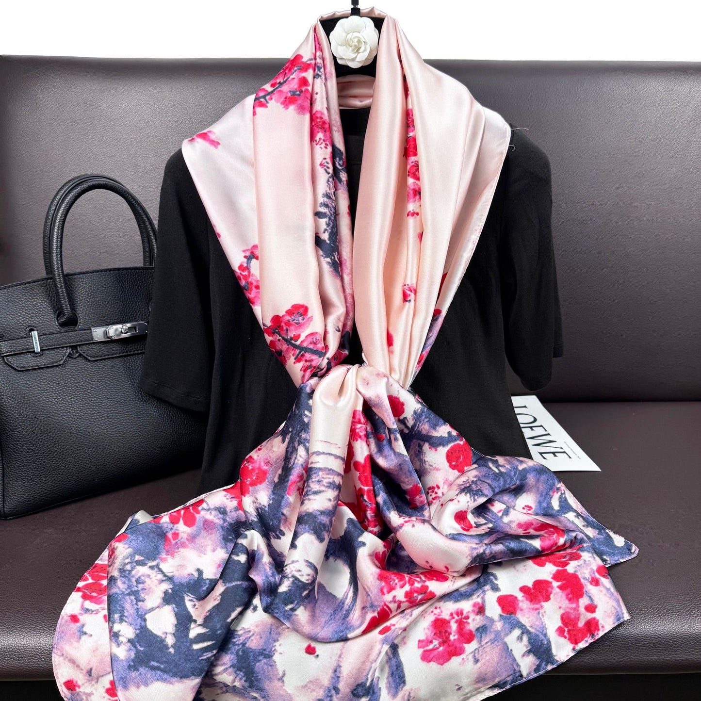 Literature, retro, ethnic style, plants, flowers, long silk scarves, simple and elegant temperament, women's mothers, shawls, scarves, gifts