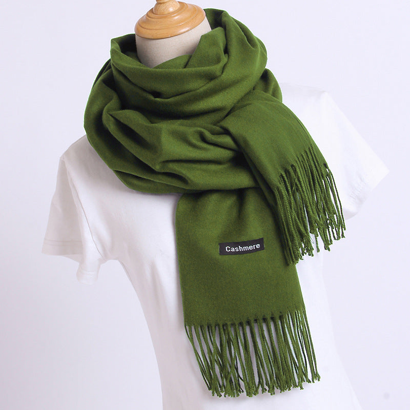 Solid color imitation cashmere scarf women's monochrome fashionable versatile warm shawl fringed red scarf winter scarf