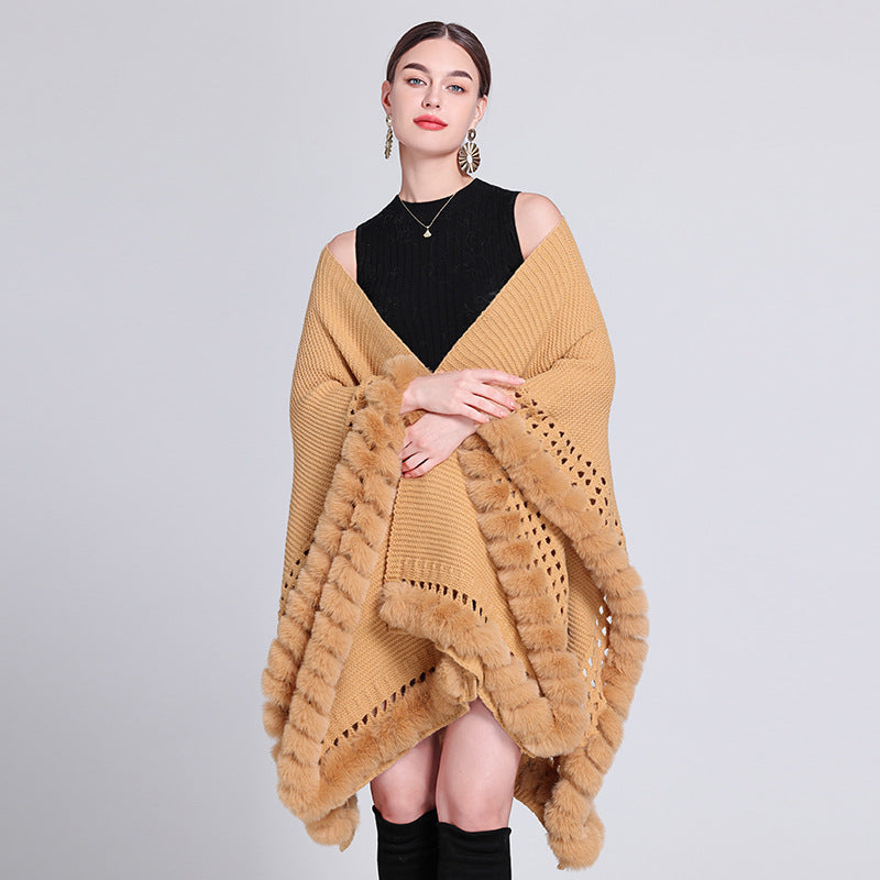 Internet celebrity new autumn and winter solid color knitted cape shawl super fairy sweater jacket cape ethnic style women's outdoor wear warm