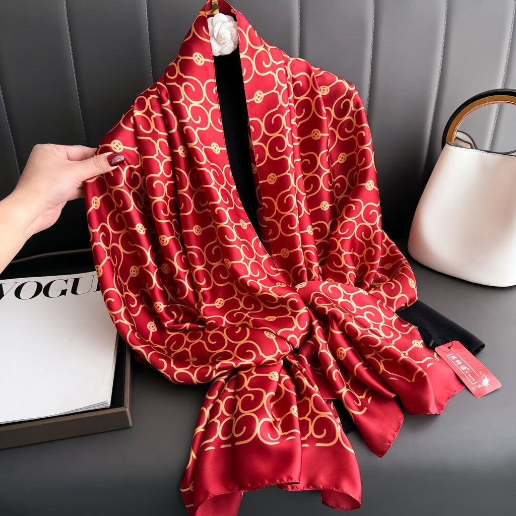 Korean version of fashionable versatile lines, beautiful brocade long silk scarf, simple and elegant temperament, women's air-conditioned room with shawl scarf