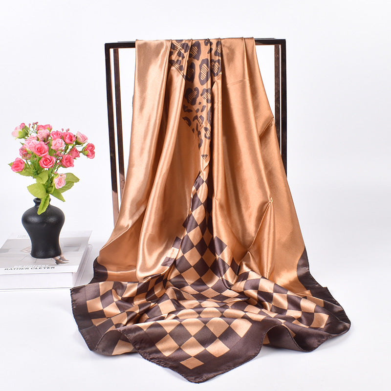 New European and American fashion four-color plaid pattern printing 90cm-color square towel, headscarf