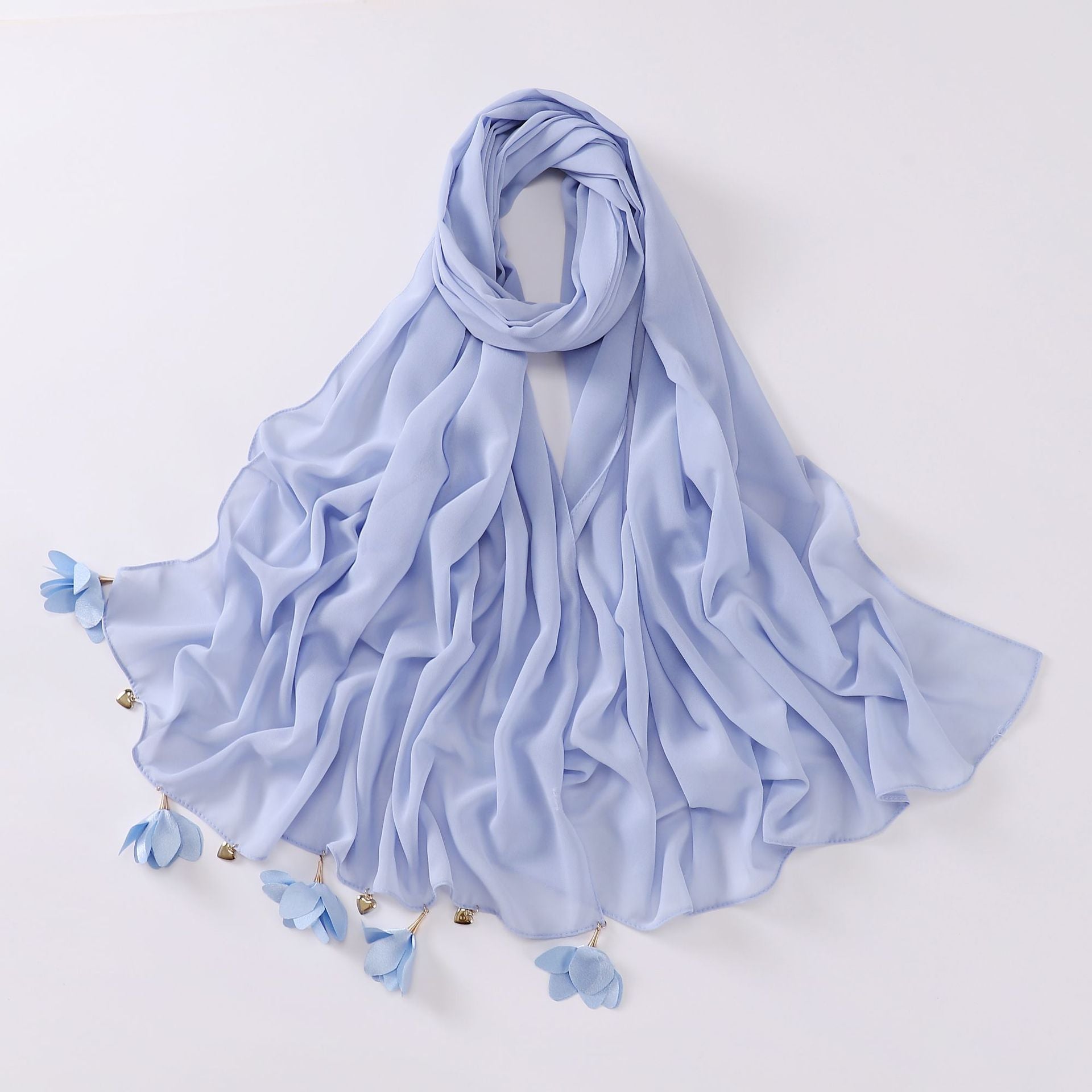 New handmade alloy love flower pearl chiffon scarf middle east headscarf yarn