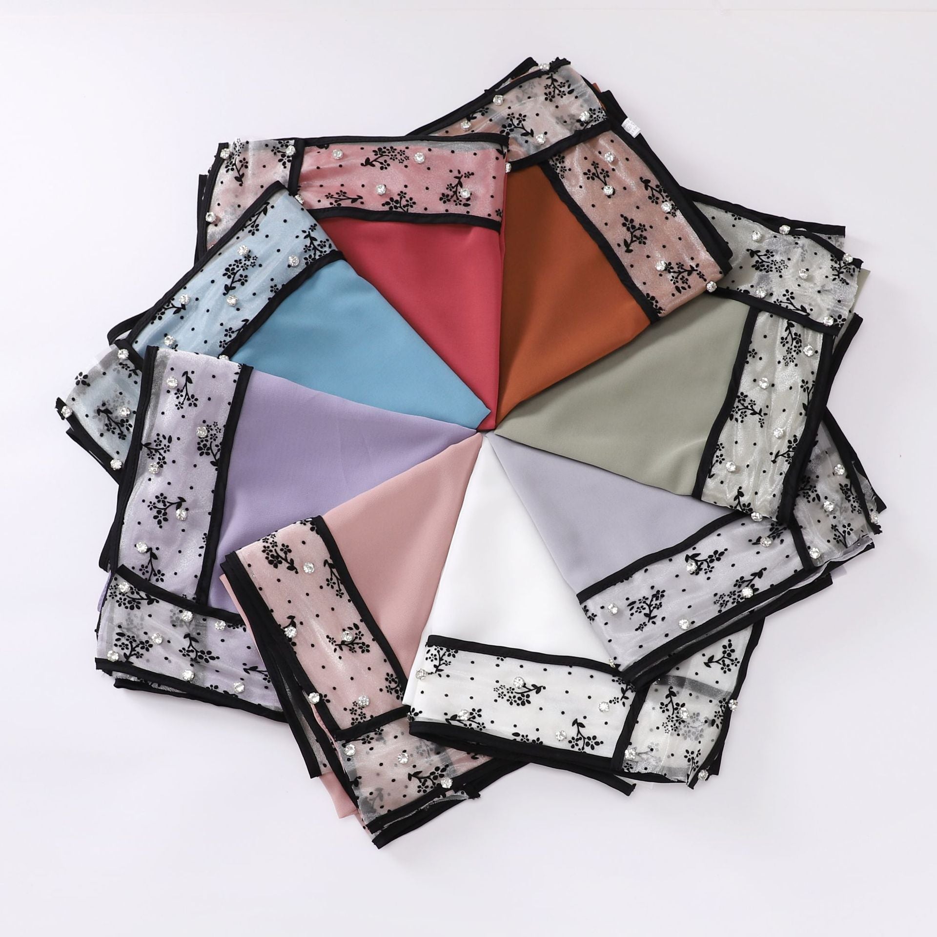 New pearl chiffon lace edge nail diamond square scarf headscarf Malaysian headscarf