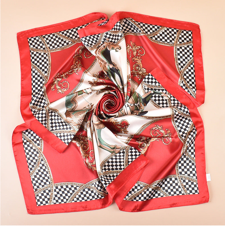 Spring and summer scarf carriage pattern printing versatile decorative scarf silk scarf 90 high-quality satin large square scarf scarf