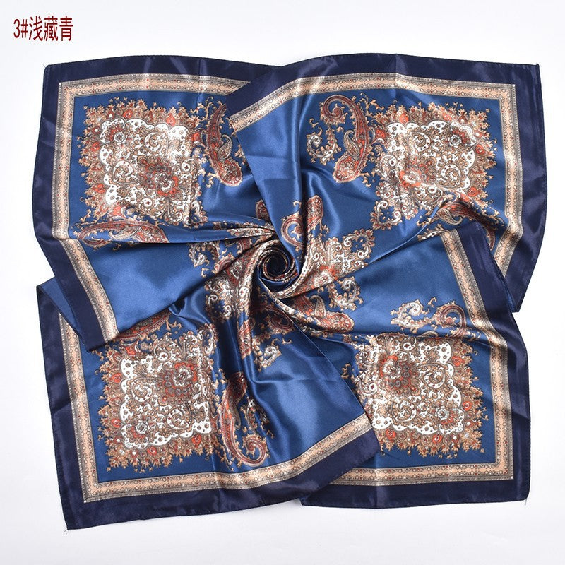 New versatile women's shawl scarf simulation silk 90 satin women's printed temperament silk scarf large square scarf headscarf