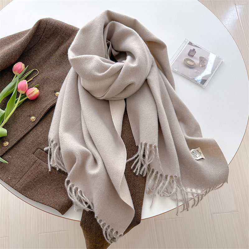 Autumn and winter new double-sided imitation cashmere scarf women's solid color long shawl scarf