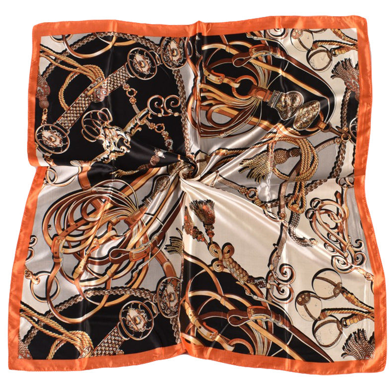 Spring new retro chain rope flower 90 satin printing silk scarf