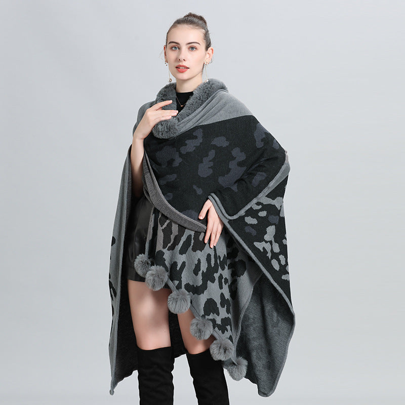 Europe, America, autumn and winter new large size loose fashion multi-purpose knitted cardigan women's cape shawl, knitted shawl 0970 #