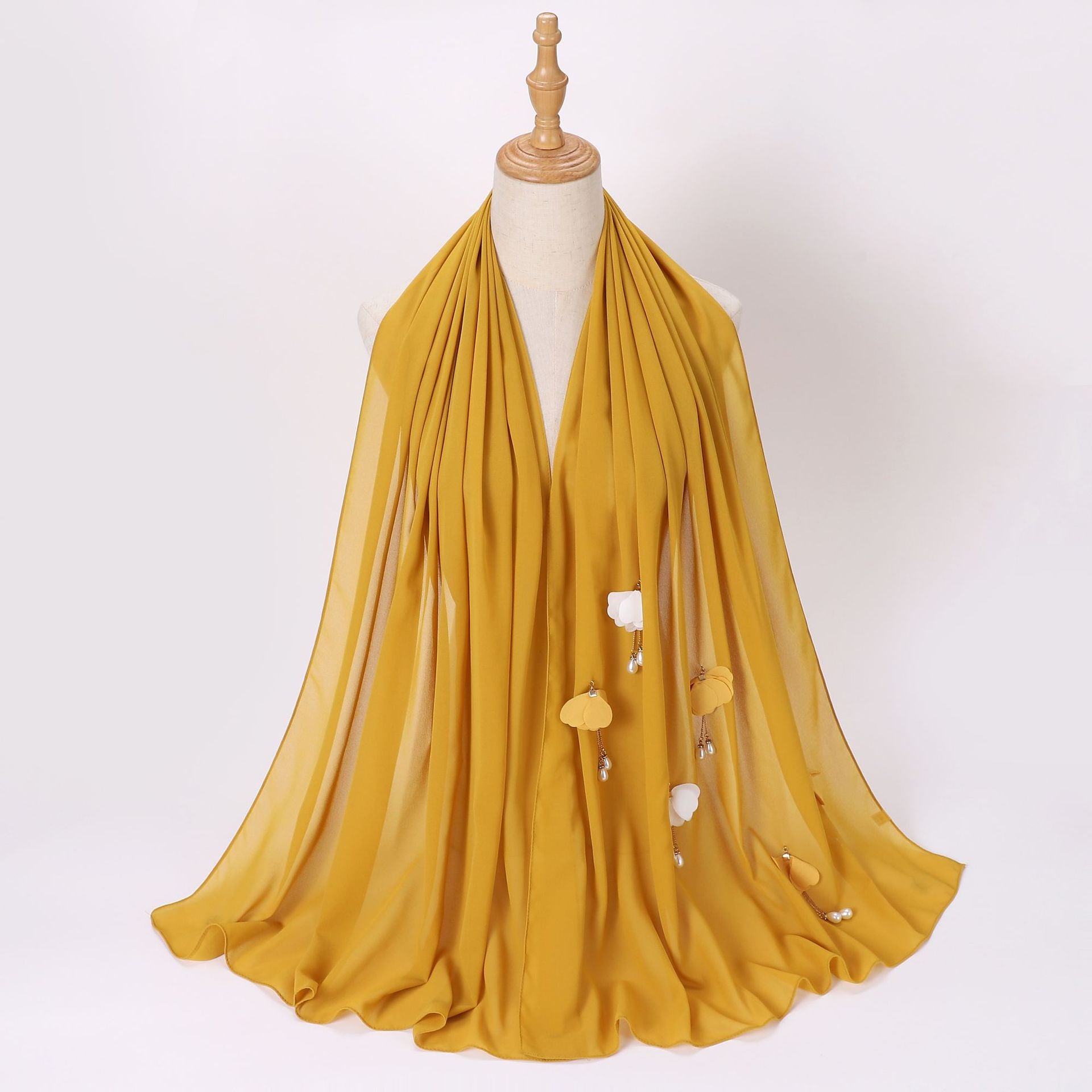 Spring and summer new pearl chiffon scarf women's hijab flower pearl yarn Middle East Malay headscarf